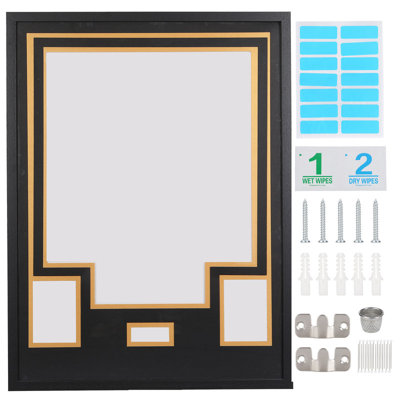 Custom Jersey Frame Display Case with Color Mat, Photo Slots & Signature Display, Wall Mount Shadow Box with Hardware Kit, Top Color: Black, Base Color: Gold