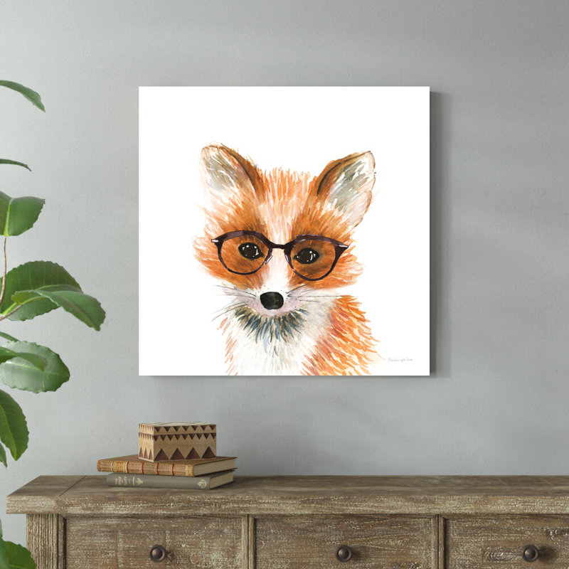 «Fox in Glasses» par Mercedes Lopez Charro, reproduction d'art sur toile tendue, H 30 po x l 30 po