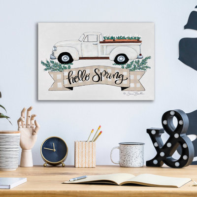 «Hello Spring Tulip Truck» par Sara Baker, art mural en verre acrylique