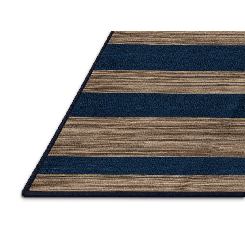 Tapis bleu à rayures horizontales lavable à la machine, Tapis de couloir 2 pi x 4 pi