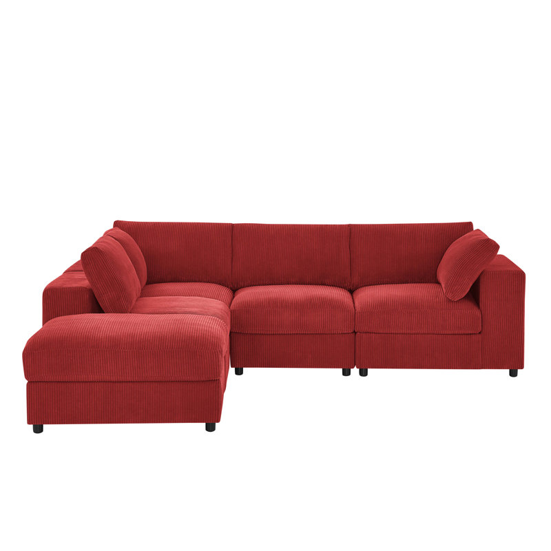 Canapé modulaire en velours côtelé Blebu, Velours côtelé rouge
