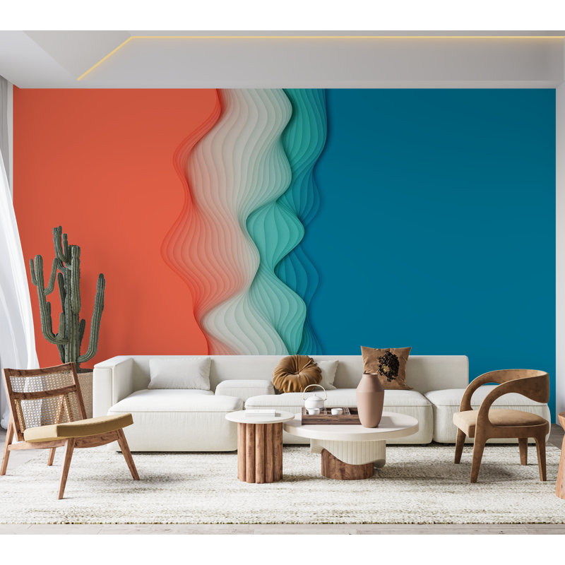 Murale pelez et collez de qualité supérieure - mélange de vagues abstraites, L 40 po x l 60 po