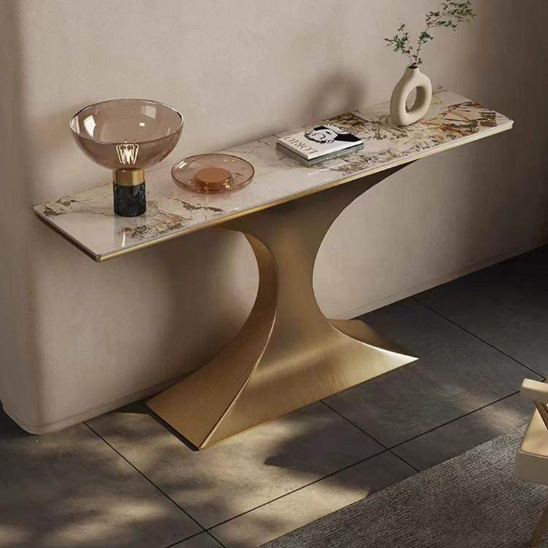 Console en métal de style italien, 33.4" H x 59" W x 15.7" D, Doré
