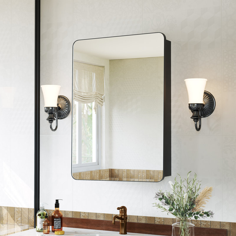 Recessed or Surface Wall Mount Medicine Cabinet with Mirror & Adjustable Shelves, Black, 30" H x 20" W x 4.09" D