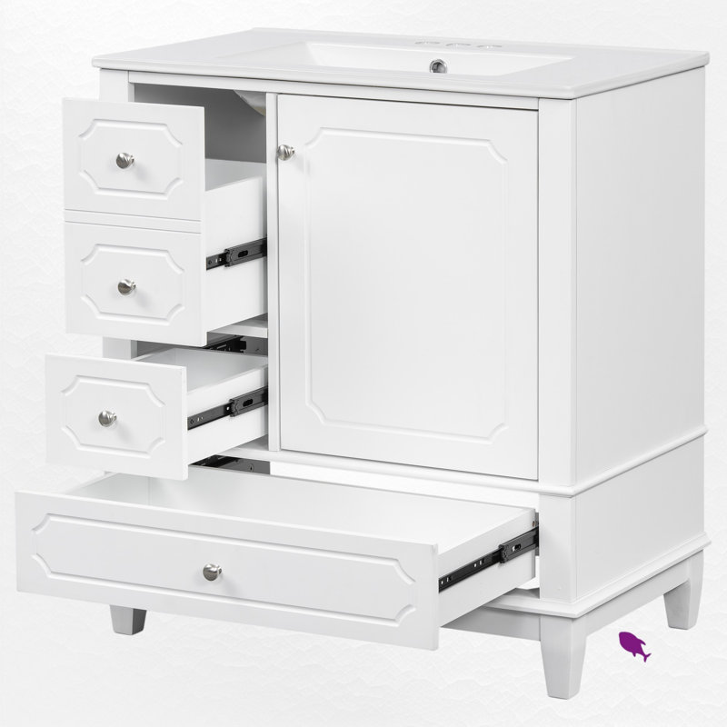 Ensemble de meuble-lavabo simple 30 po avec plateau en céramique, Blanc / argenté