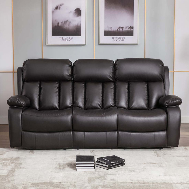 Deneka 3 Seater Linen Reclining Sofa, Brown