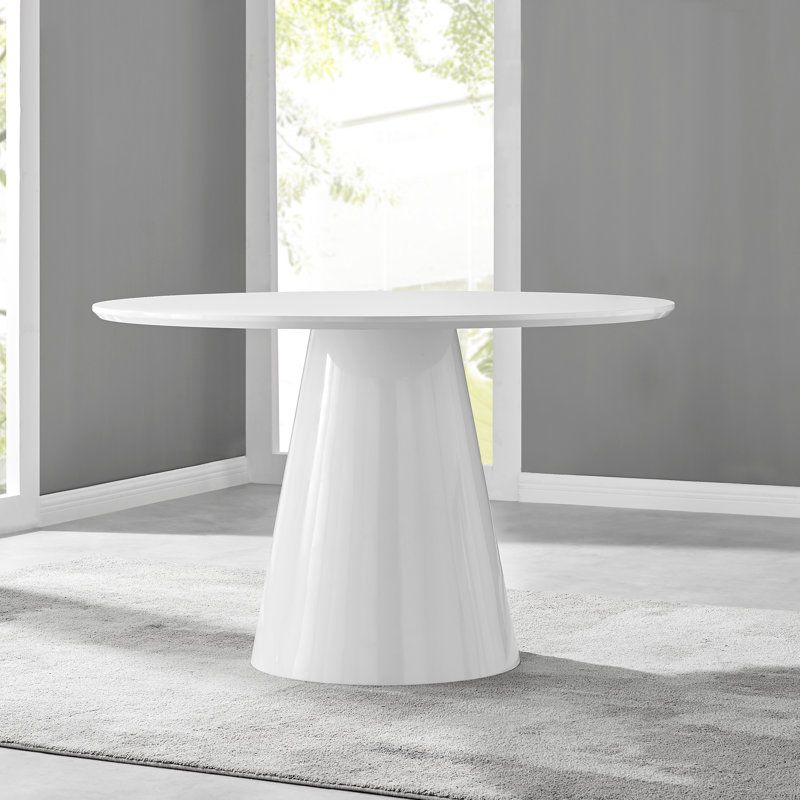 Table de salle à manger ronde Tierra, Plateau blanc brillant / base blanche