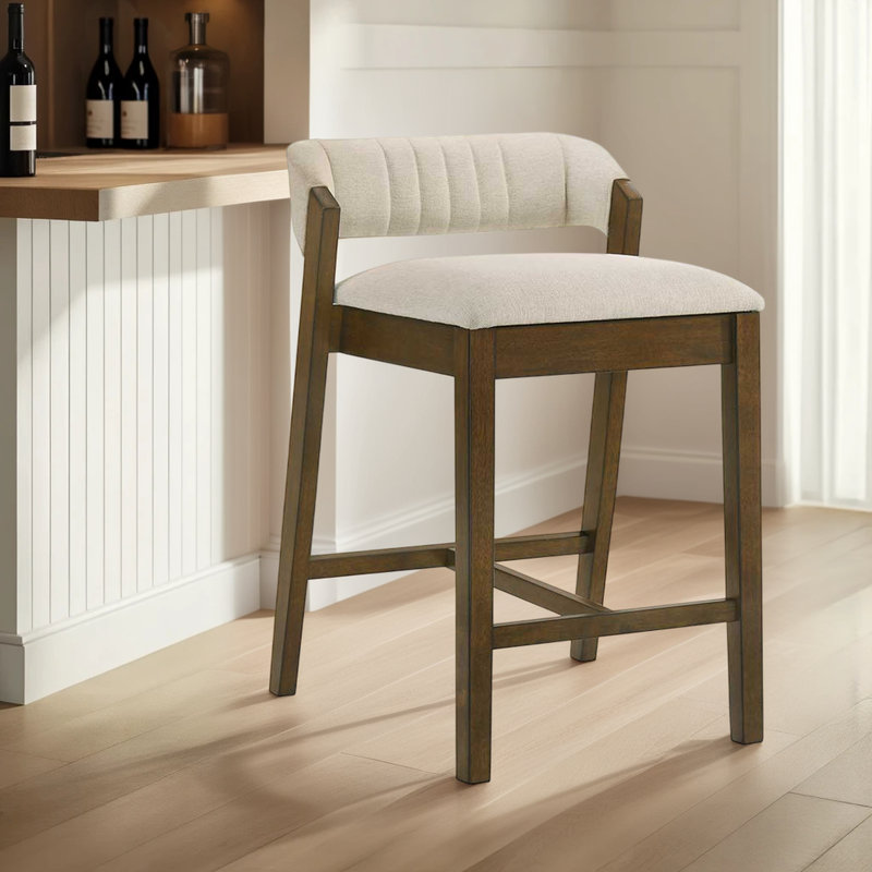 Frison Counter Height Or Bar Height Rubberwood Barstool With Fabric Seat - Set Of 4, Bar Stool (30.5” Seat Height), Brown