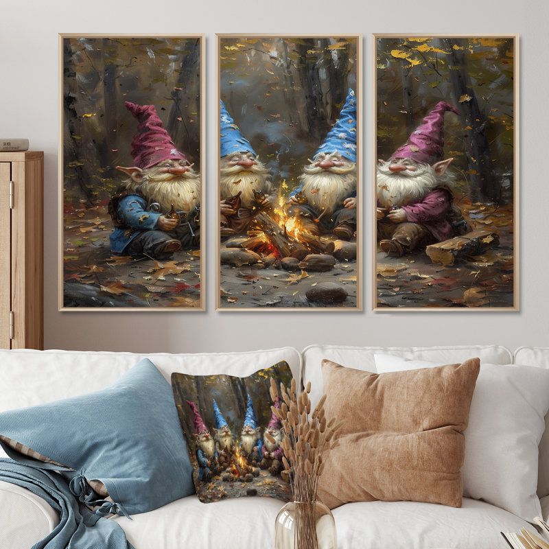 Ensemble de salon gnome d'automne, Toile naturelle avec cadre flottant, H 40 po x l 60 po x P 1 po