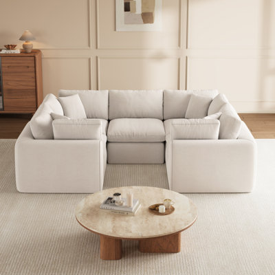 Canapé d'angle modulaire sans ossature de 110 pouces de large, canapé nuage en chenille en forme de L 5 places avec 4 modules de fauteuils à un accoudoir, aucun assemblage requis