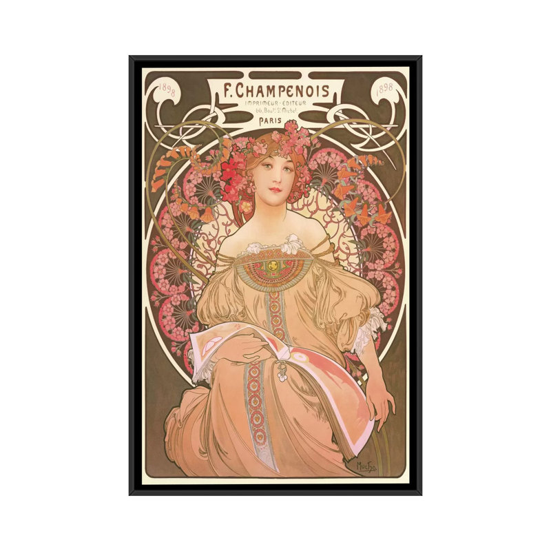 «Reverie» par Alphonse Mucha par Alphonse Mucha - estampe numérique sur toile tendue avec châssis, Toile avec cadre noir