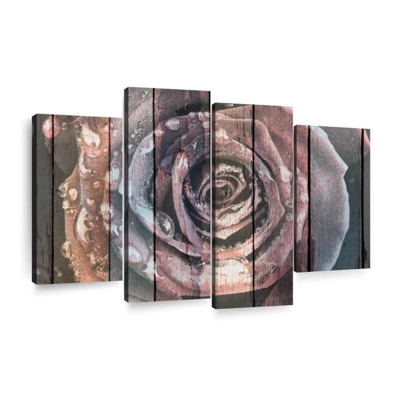 «Colorful Colorful Wooden Rose», ensemble de 4 reproductions sur toile 4 pièces, H 84 po x l 54 po x P 1,25 po