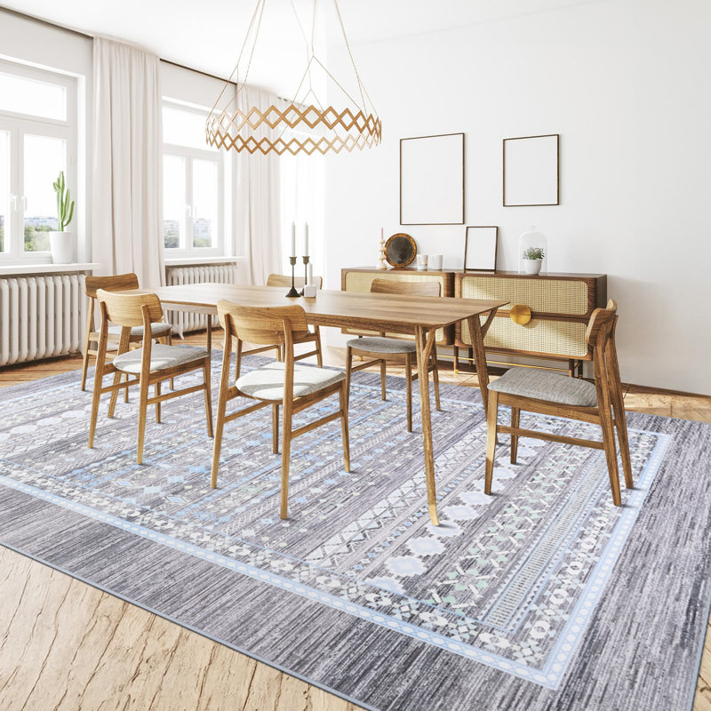 Groner Machine Washable Moroccan Area Rug Aztec Geometric Carpet With Non-Slip Backing, Rectangle 6' x 9'