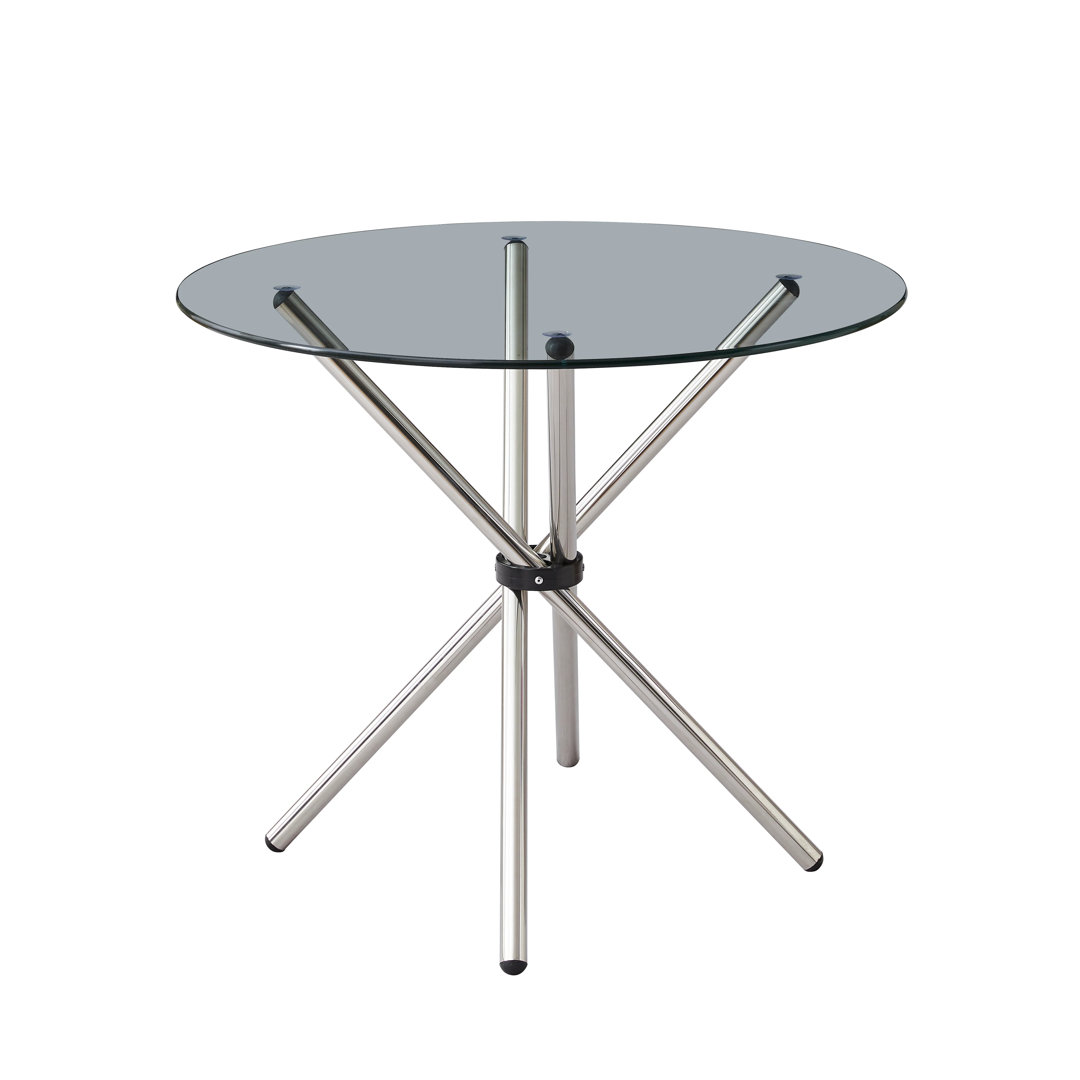 Round Glass Table w/ Stainless Steel Legs for Kitchen, Living Room, Small Spaces & Breakfast Nooks Wrought Studio™ Table Base