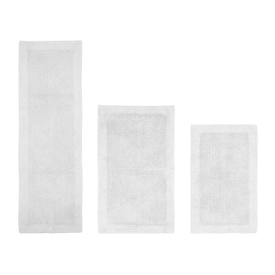Merkel 100% Cotton 2370 GSM Tufted Reversible 3-Piece Bath Rug Set – Ultra Soft, Highly Absorbent, Machine Washable, OEKO-TEX Certified, Ideal for Shower, Bathtub & Vanity, White