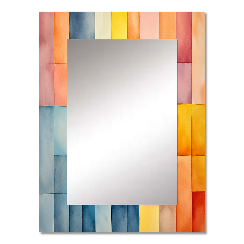 Midcentury pastel color cubes II - Multi-Color Modern Wall Mirror, 32" x 24"