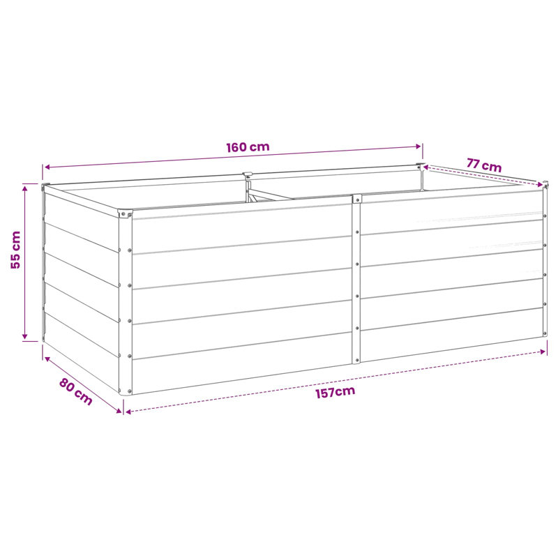 Raised Garden Bed, 55cm H x 160cm W x 80cm D, Green