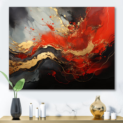 Rouge et feu de marbre doré I - art abstrait sur toile