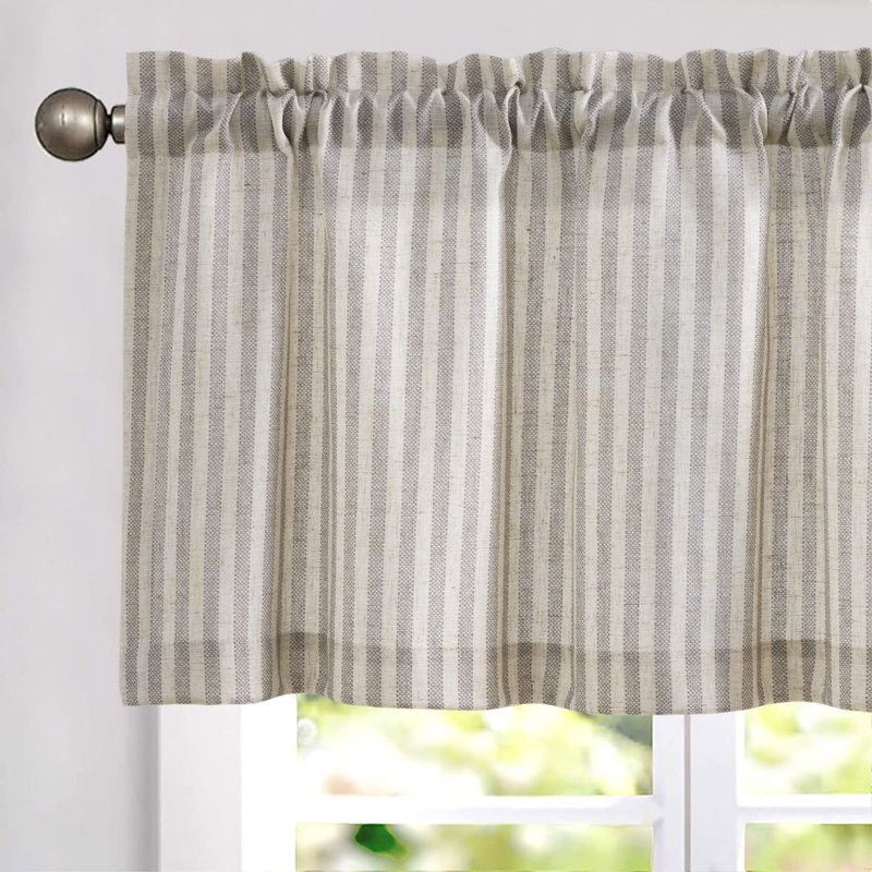 Cantonnière rayée en mélange de lin, Gris / beige