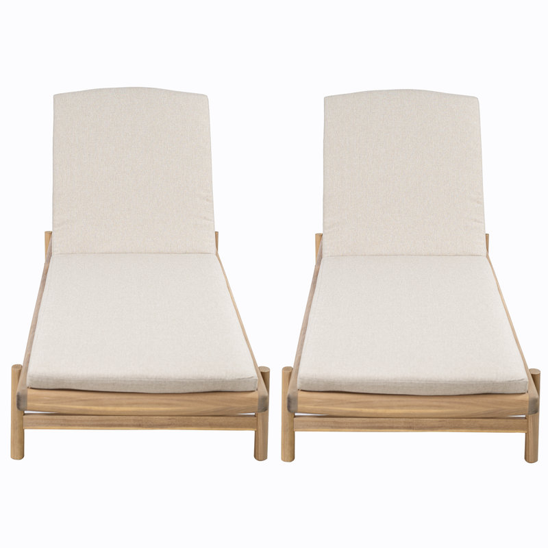 Alance Patio Acacia Wood Chaise Lounges With Adjustable Backrests & Cushions, 2
