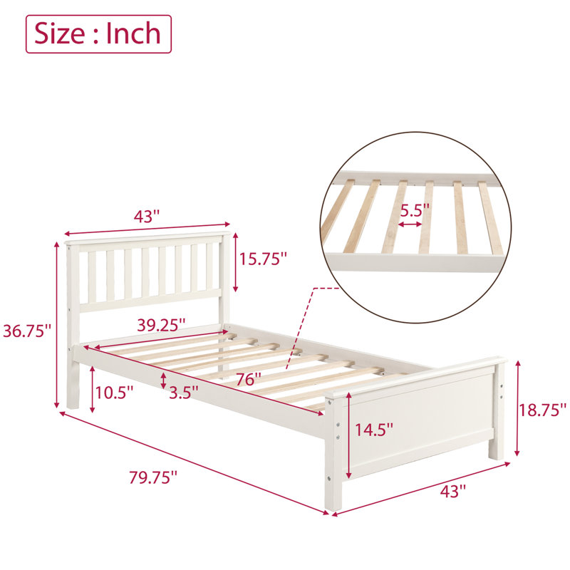 Lit plateforme simple en bois massif avec tête de lit élégante, blanc