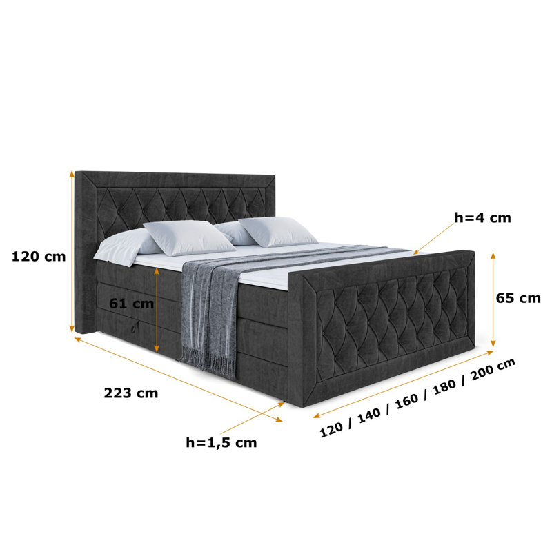 Falkner Pocket Spring Mattress Divan Bed Set, 140 x 200cm, Black