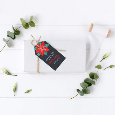  Christmas Gift Tags Happy Holidays Christmas Poinsettia 60-Pack