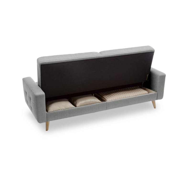 Canapé-lit Nappa avec rangement, Gris clair / 100% polyester