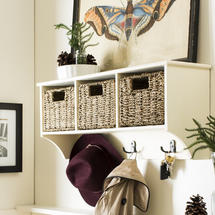 Timberlake Shaker Cottage Storage Wall Shelf with Coat Hook in Ivory