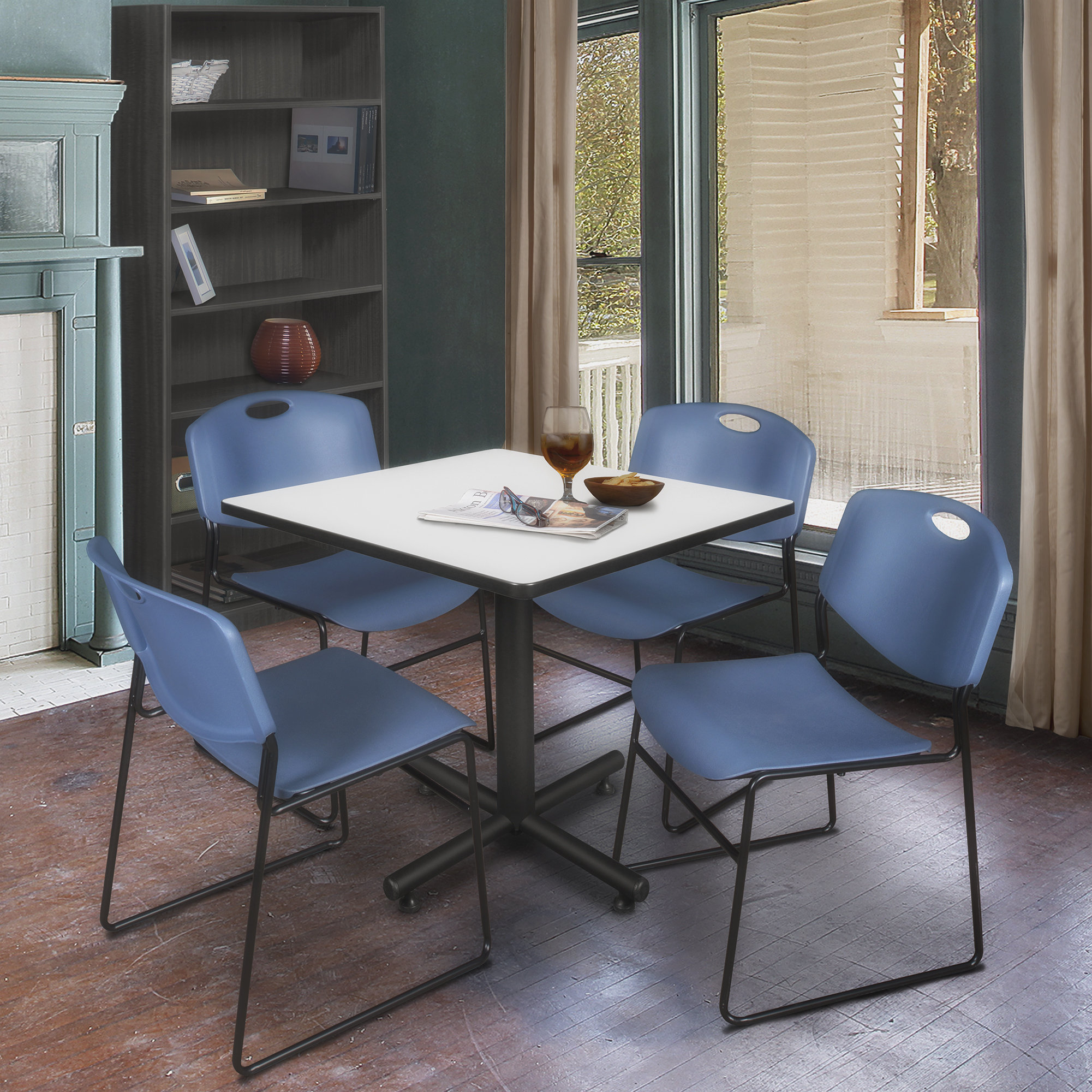 Regency Cain Square Breakroom Table with 4 Stackable Restaurant Chairs 