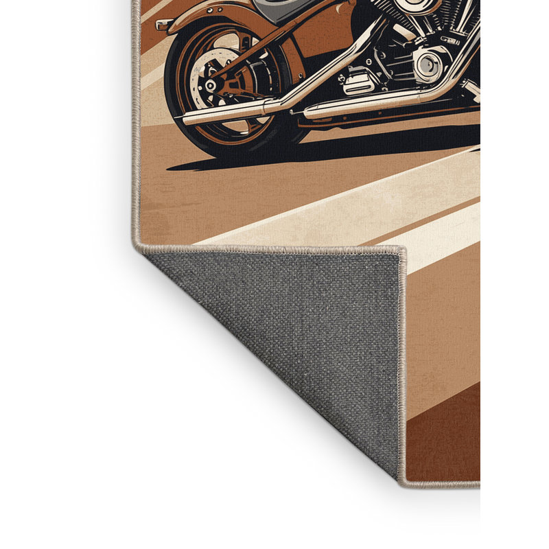 Soft Plush Grozdana Custom Chopper Motorcycle Modern Striped Area Rug in Brown – Beige Binding, 2x3