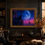 La Faucheuse sur une tour gothique sous une lune bleue géante - Toile murale d'Halloween-799136551