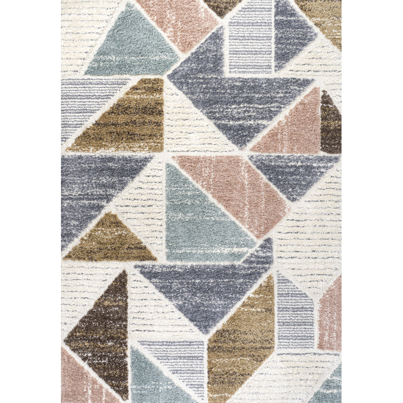 Aileen Geometric Scandi Colorblock Carved Area Rug, Rectangle 5'3" x 7'7"