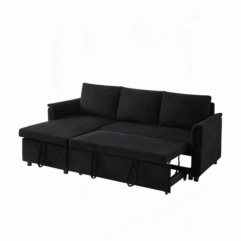 Canapé-lit modulaire rembourré 77,25 po Corduroy, Noir