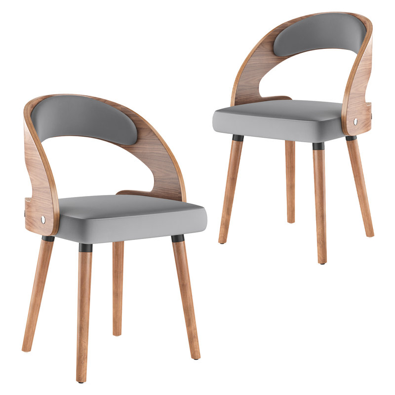 Chaise de salle à manger rembourrée en bois foncé gris foncé avec 2 courbes pour la cuisine et le salon