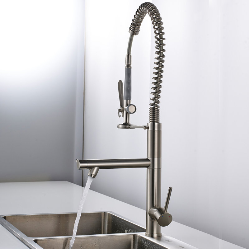 Robinet de cuisine avec douchette extractible en acier inoxydable nickel brossé