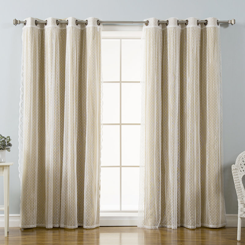 Tulle Polyester Room Darkening Curtain Panels, Wheat, 52" W x 96" L