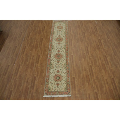 Tapis de couloir traditionnel élégant ivoire et saumon 3 x 13