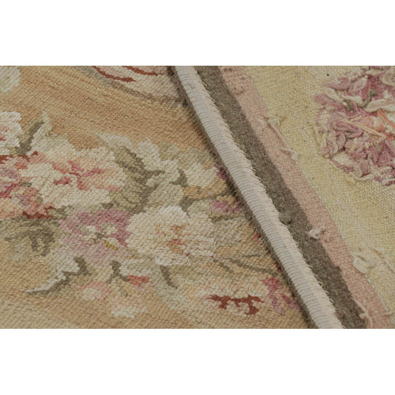 Rug & Kilim’S Aubusson Style Rug In Light Gold And Cream With Floral Medallion
