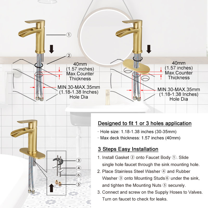 Single-Hole Single-handle Bathroom Faucet with Drain Assembly, Brushed Gold