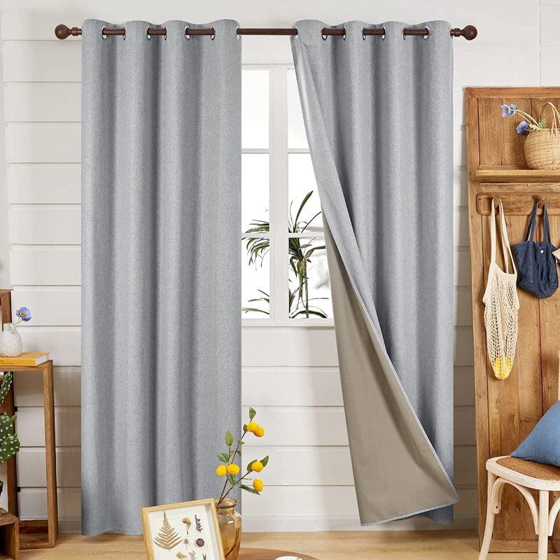 Lythrodontas Faux Linen Total Blackout Curtain Panels, 52" W x 84" H, Dark Gray