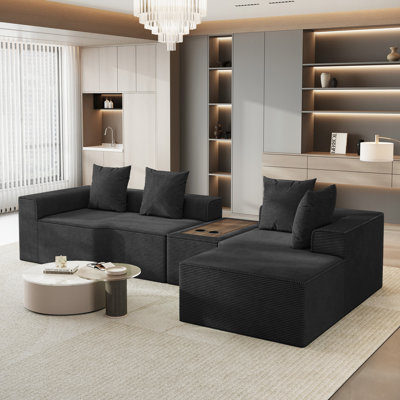 Modular Corduroy Oversize 320cm 4-Sets Boneless Sofa With End Table, No Assembly Required, With High Rebound Sponge