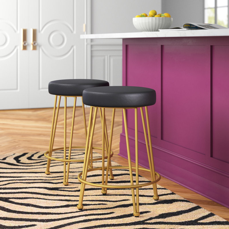 Gladsome Upholstered Counter Stool with Metal Frame, Black