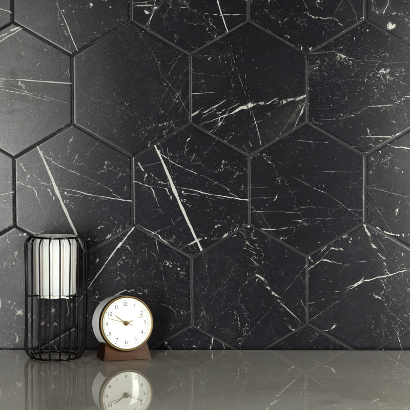 Timeless Hex Marquina 8-5/8 x9-7/8 Porcelain Singular Tile Wall & Floor Tile