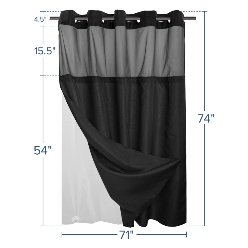 Ensemble de rideau de douche Bartek, Noir, H 74 po x l 71 po