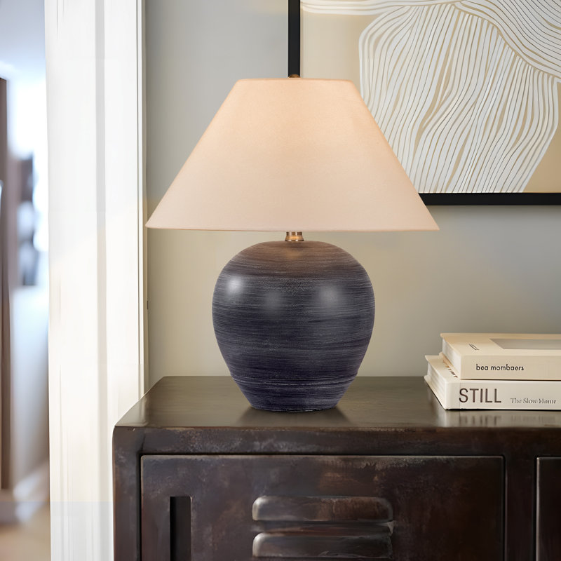 Ceramic Table Lamp, 46cm H x 40cm W x 40cm D, Striped Black