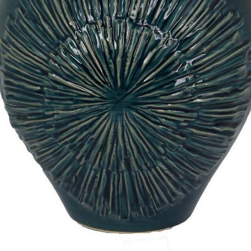 Vase décoratif avec couvercle, céramique riche texturée bleu foncé, 13 pouces