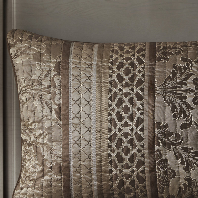 6 pièces courtepointe brune et dorée - tissu double / grand, motifs à rayures, coutures, coussins décoratifs, pops, literie lavable