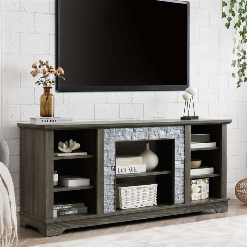 Meuble télé Mantel Stone, H 26,06 po x L 58,31 po x l 15,39 po, Gris