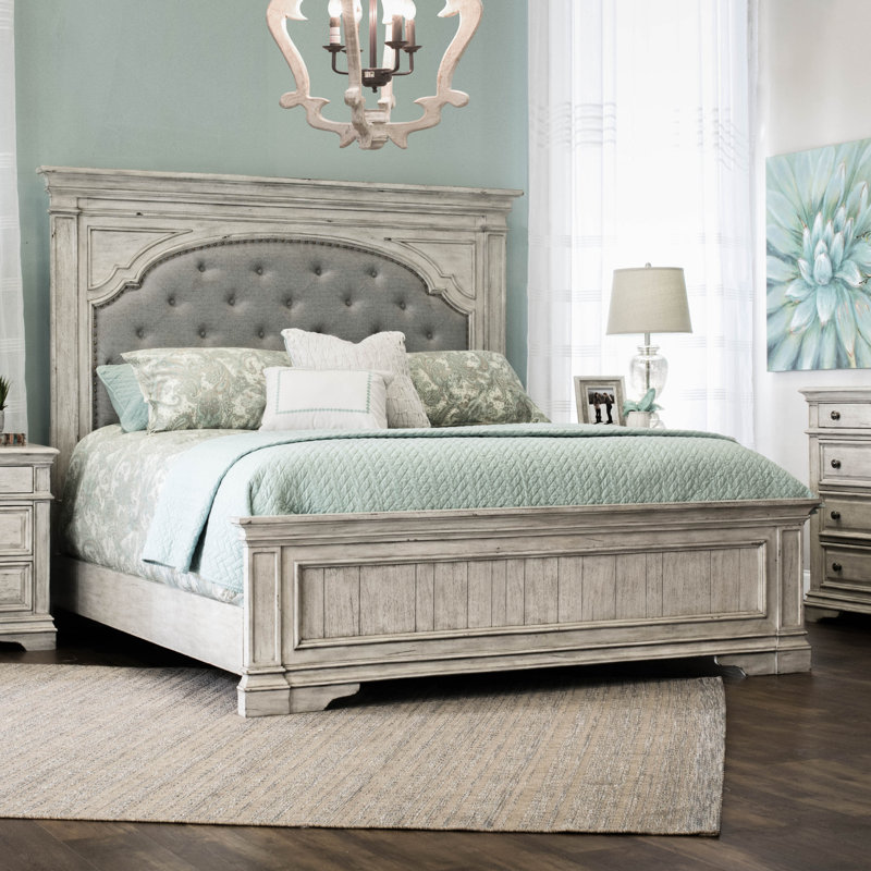 Lipford Upholstered Standard Bed, Rustic Ivory, Queen